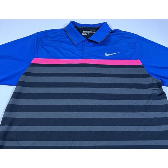 Nike Golf Tour Performance Dri-Fit Polo Shirt Bue Pink Stripe Men's Large - Picture 3 of 8